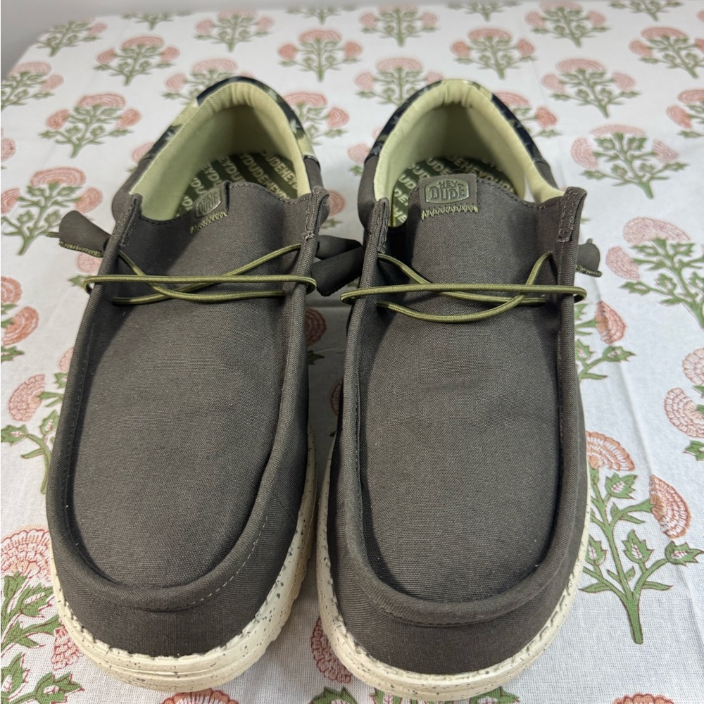 Hey Dude Olive and Dark Brown Casual Slip-On Loafers *Funk Americana* NWOT
